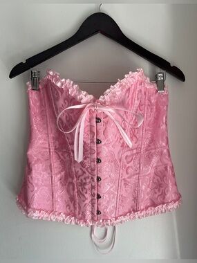 Plus Size Pink Ruffle Trim & Bow Lace-Up Corset Top Chappell Roan Costume Piece